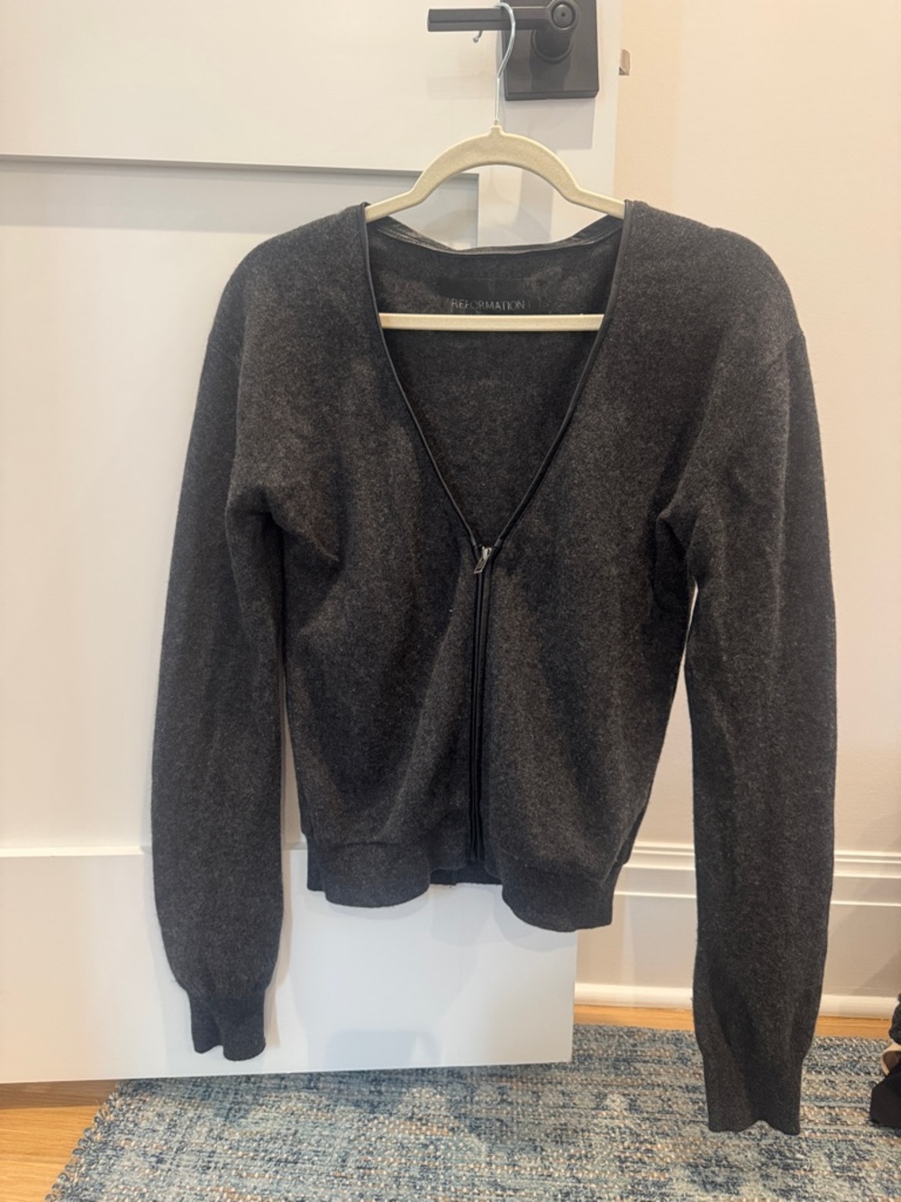 Reformation Charcoal Zip V-Neck Cardigan Sweater
